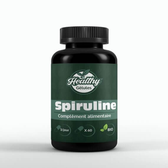 Image du produit, boite de gélules de spiruline Bio HEALTHY, étiquette verte