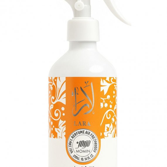 Spray textile Lara Orange – Momin 265ml, parfum oriental inspiré de Dubaï pour linge, maison et voiture.